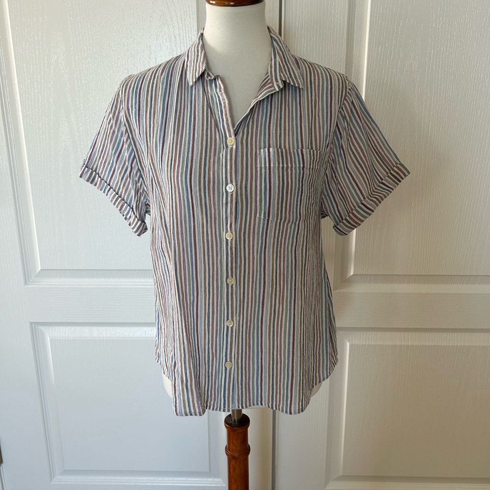 Madewell Chronicle Rainbow Stripe Casual Button Down Cotton Shirt - Picture 2 of 6